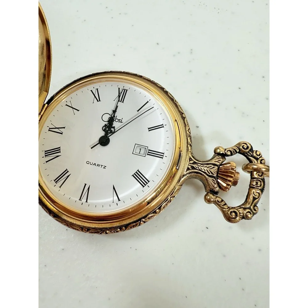 Colibri PWS-95120-C Quartz Pocket Watch & Folding Knife Elk Deer Gift Set W Case